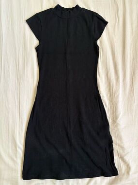 Reformation Black Ribbed Cap Sleeve Mock Neck Mini Dress XS